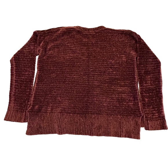 Pink Rose Juniors Burgundy Rust Loose Soft Velour Oversized Cropped Sweater S - Picture 5 of 8